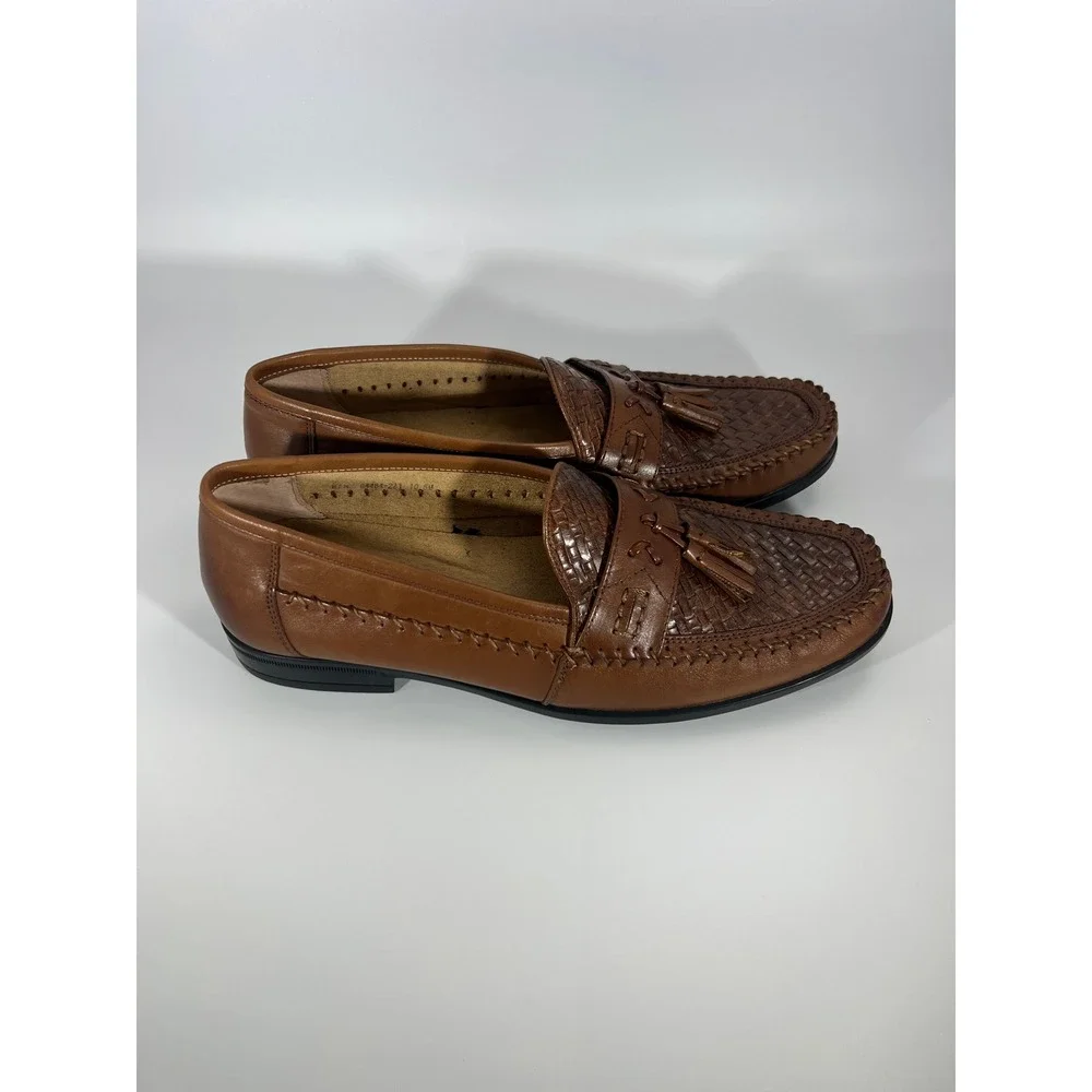 Nunn Bush Mens Cognac Brown Woven Leather Tassel Loafers Size 10.5 M